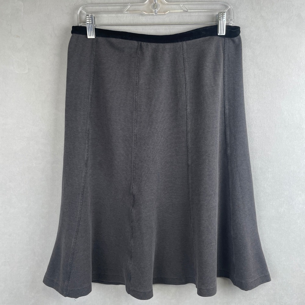 Horny Toad Gray Flexcel Tencel Panel Midi Skirt Velvet Waist L Comfy Academia
